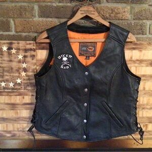 Ladies Black Leather Biker Vest. Size xl